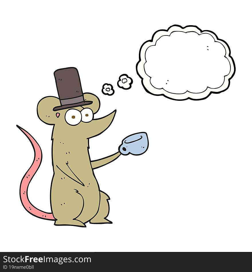 thought bubble cartoon mouse with cup and top hat