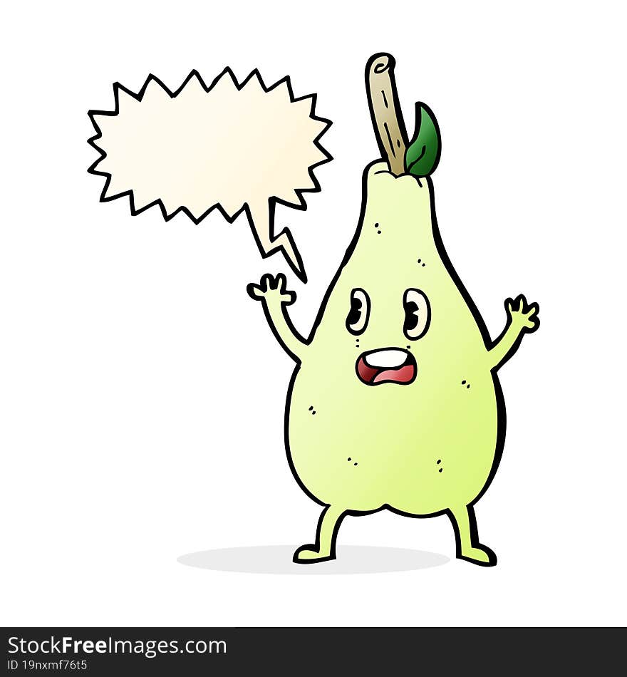 cartoon frightened pear with speech bubble