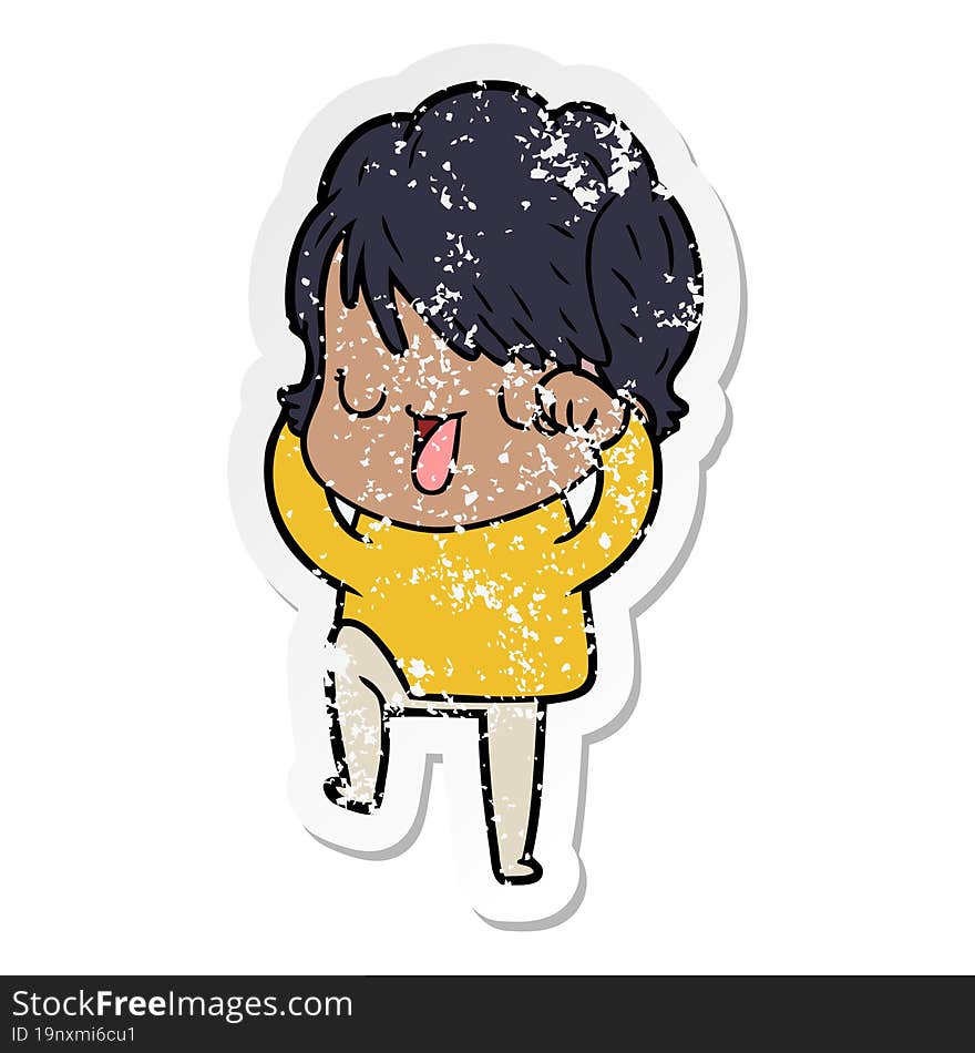 Distressed Sticker Of A Cartoon Woman Talking