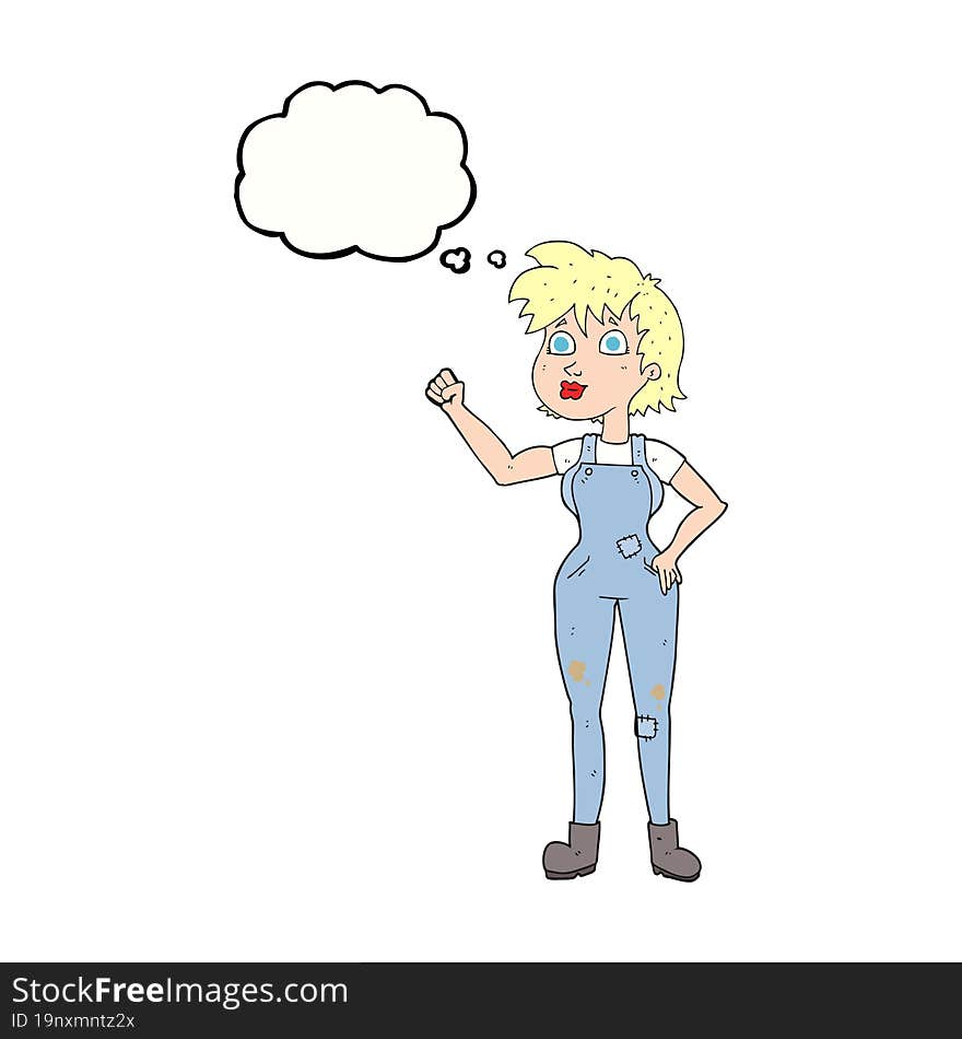 freehand drawn thought bubble cartoon confident farmer woman