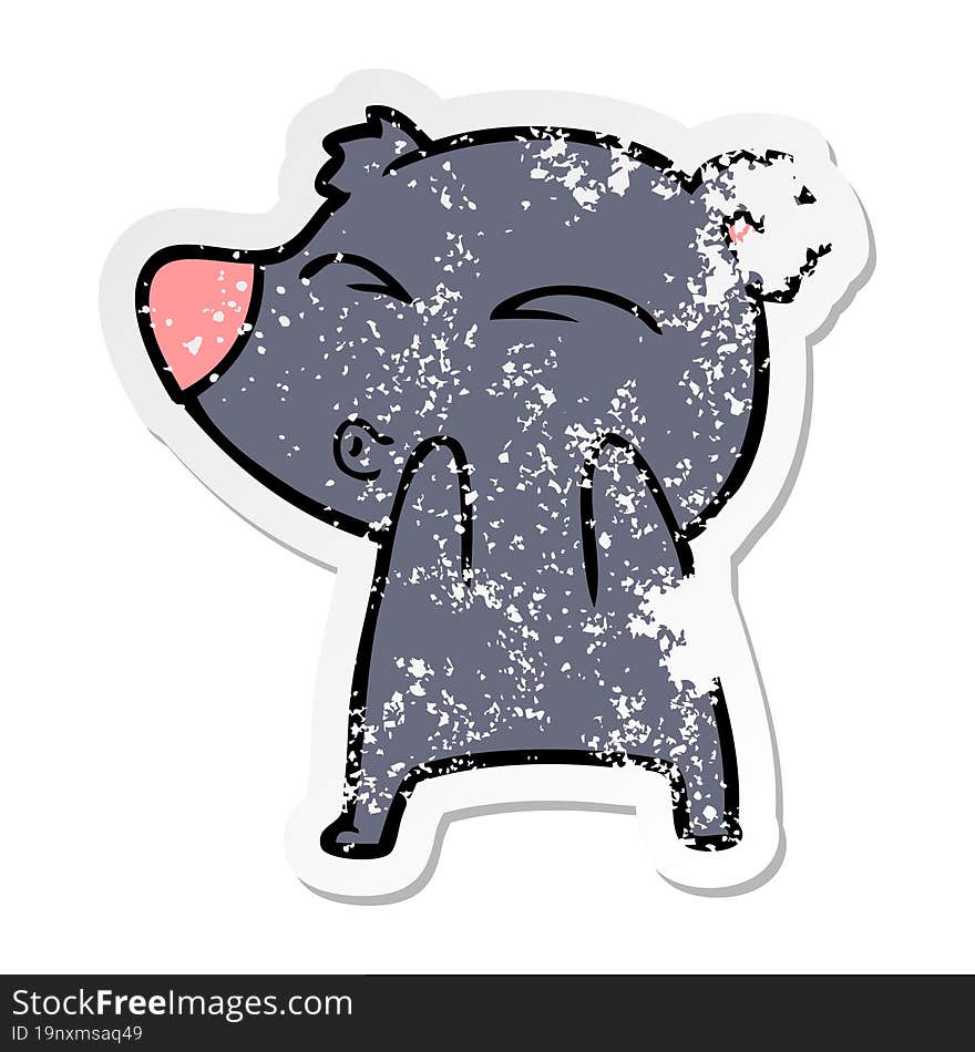 distressed sticker of a cartoon whistling bear