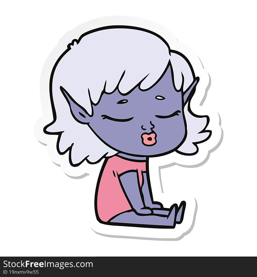 sticker of a pretty cartoon elf girl sitting