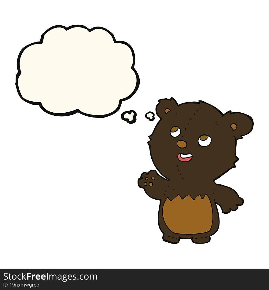 cartoon happy little teddy black bear with thought bubble