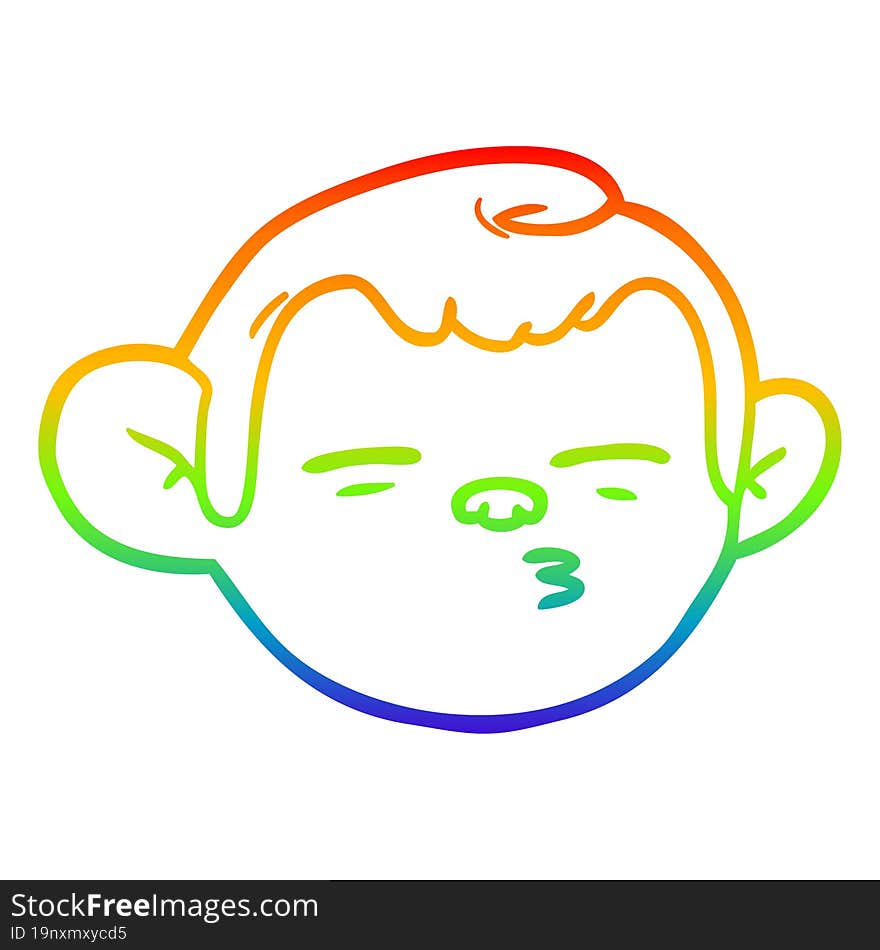 Rainbow Gradient Line Drawing Cartoon Monkey Face