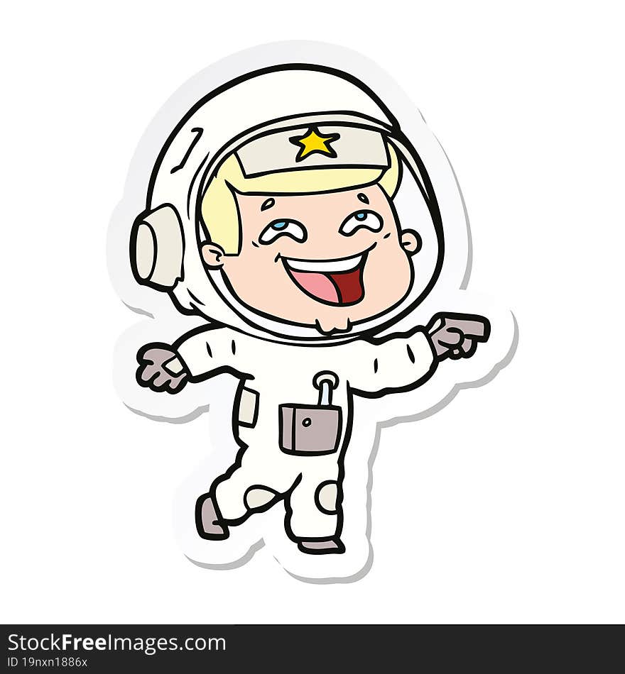 sticker of a cartoon laughing astronaut