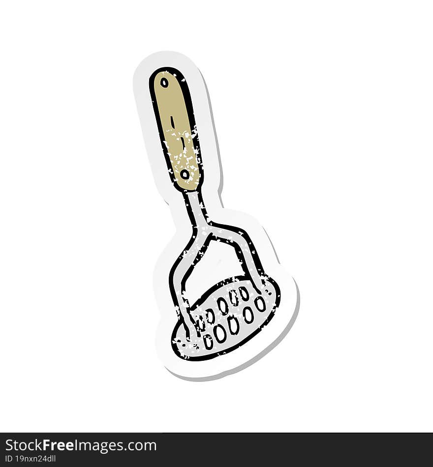 retro distressed sticker of a cartoon potato masher