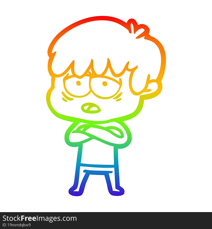 rainbow gradient line drawing cartoon exhausted boy