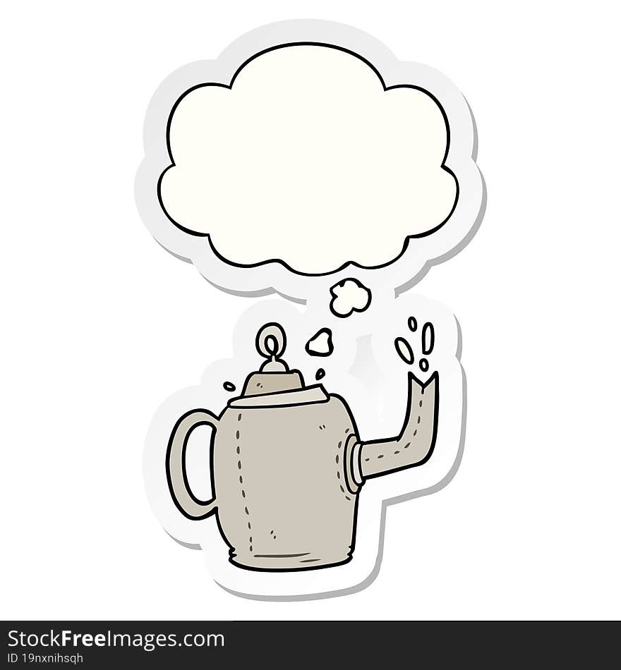 cartoon old kettle with thought bubble as a printed sticker