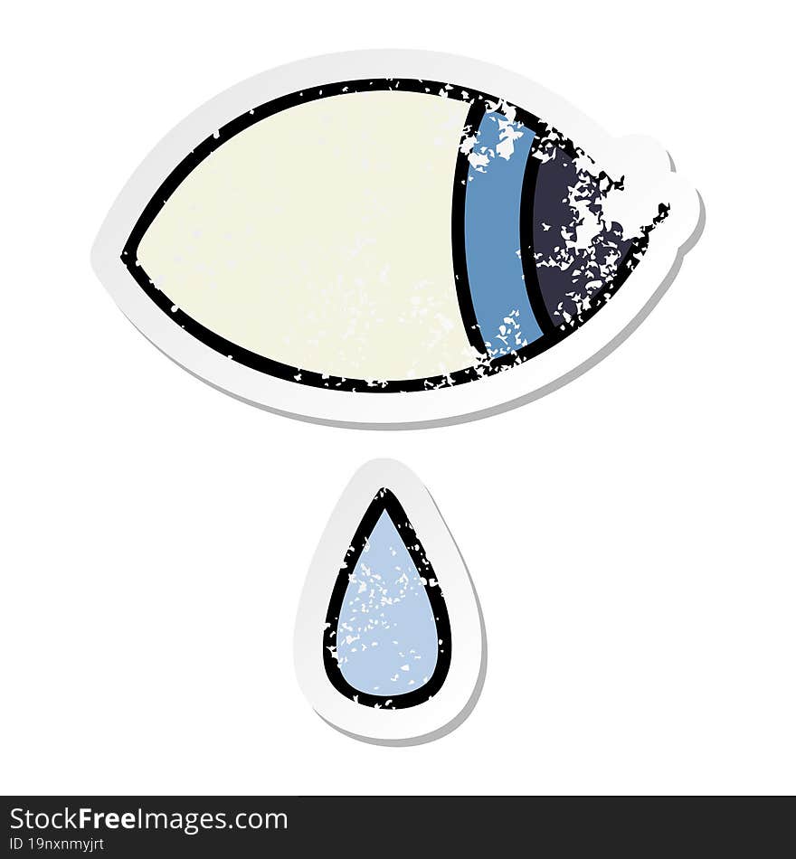 distressed sticker of a cute cartoon crying eye looking to one side