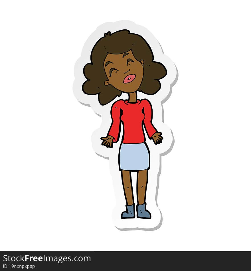 Sticker Of A Cartoon Woman Shrugging Shoulders