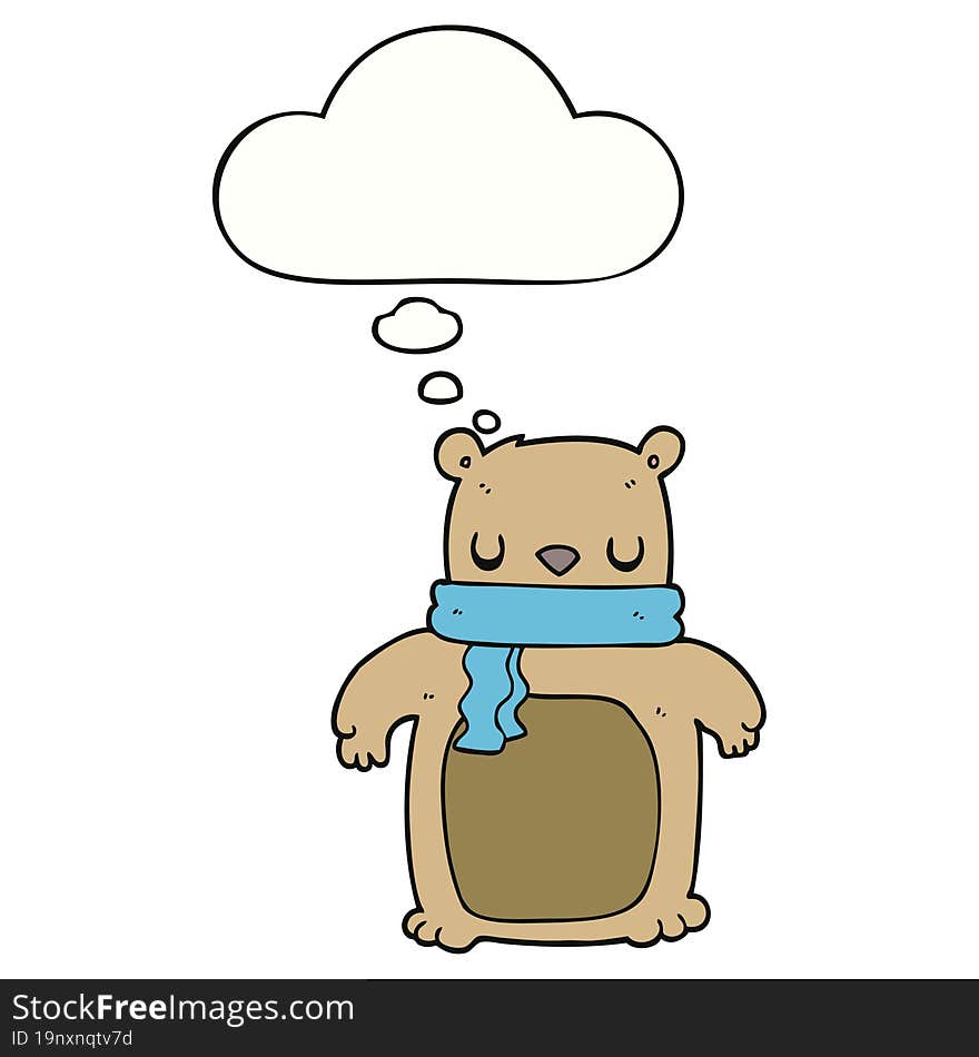 Cartoon Bear With Scarf And Thought Bubble