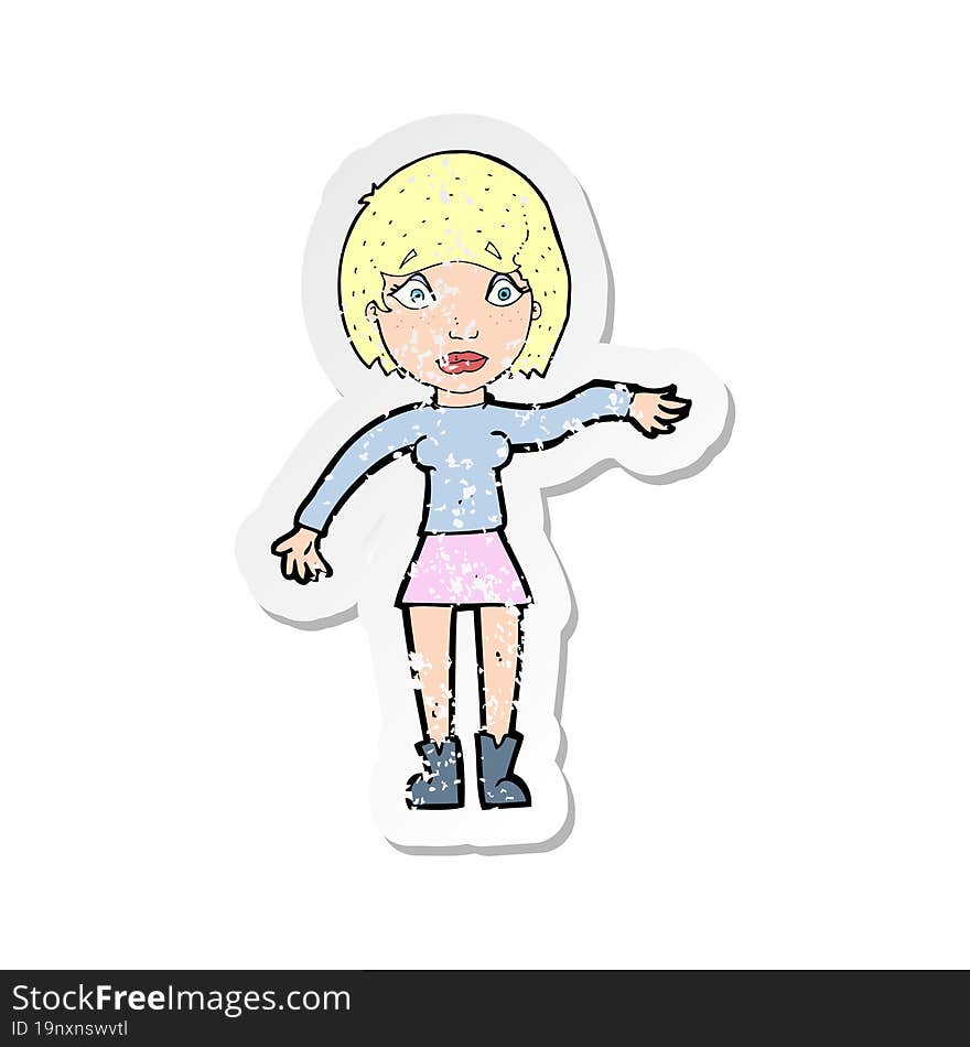 retro distressed sticker of a cartoon surprised woman