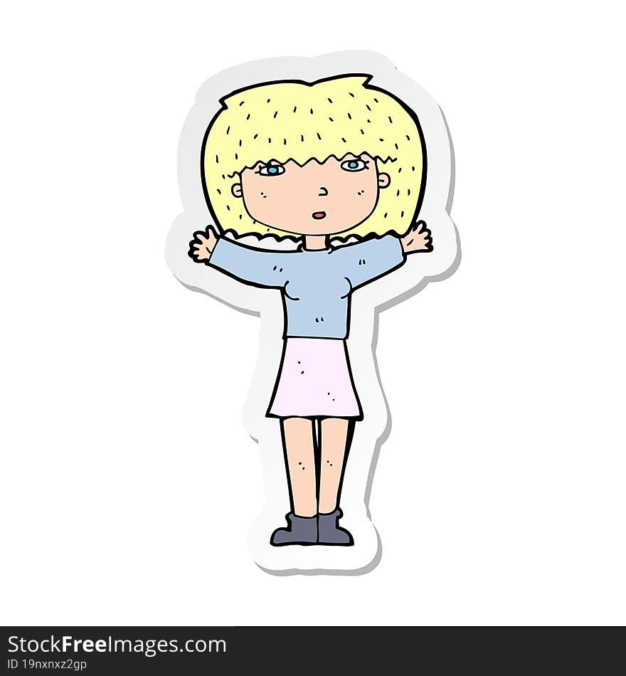 sticker of a cartoon woman raising arms in air