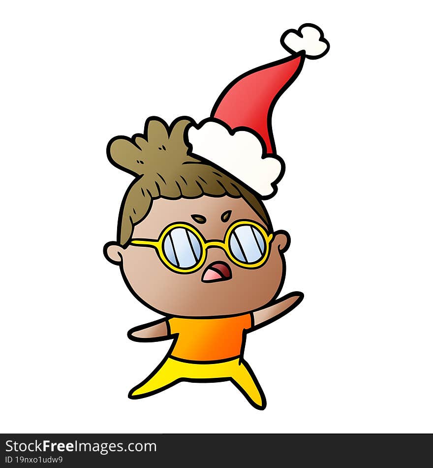 gradient cartoon of a annoyed woman wearing santa hat