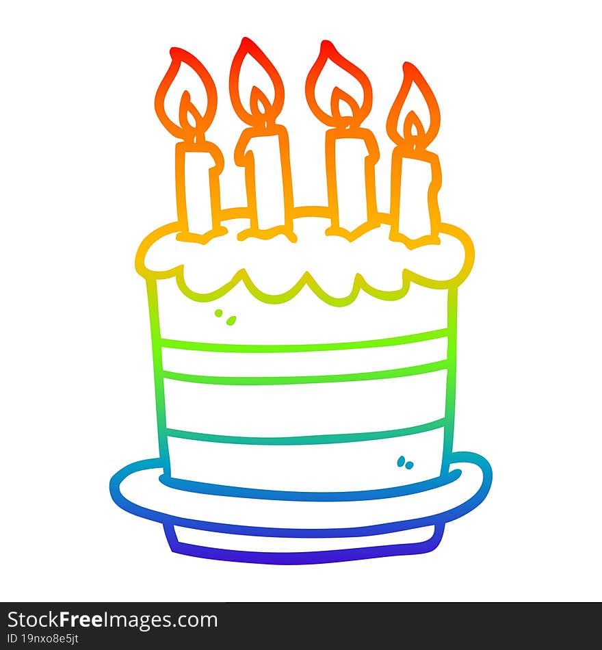 rainbow gradient line drawing cartoon birthday cake