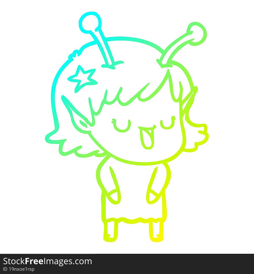 cold gradient line drawing happy alien girl cartoon