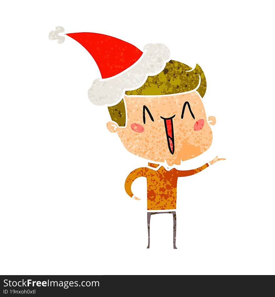 retro cartoon of a excited man wearing santa hat