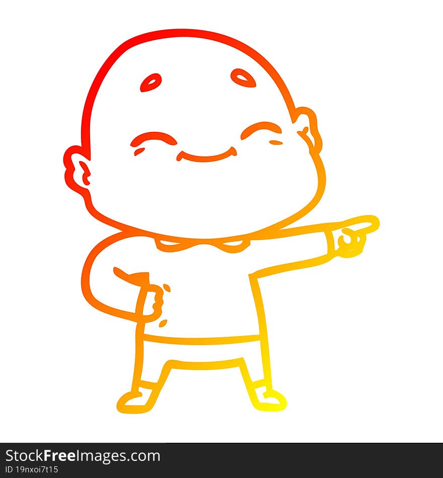 warm gradient line drawing happy cartoon bald man