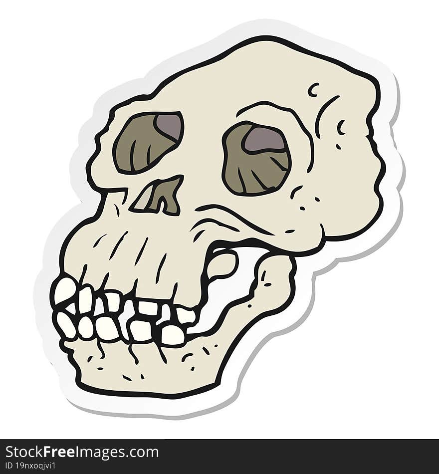 sticker of a cartoon ancient skull