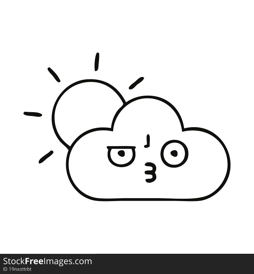 line drawing cartoon of a storm cloud and sun