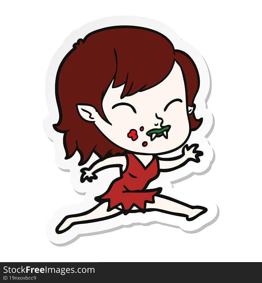 Sticker Of A Cartoon Vampire Girl With Blood On Cheek