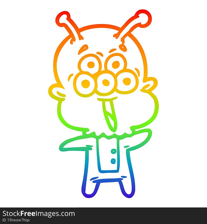 Rainbow Gradient Line Drawing Happy Cartoon Alien