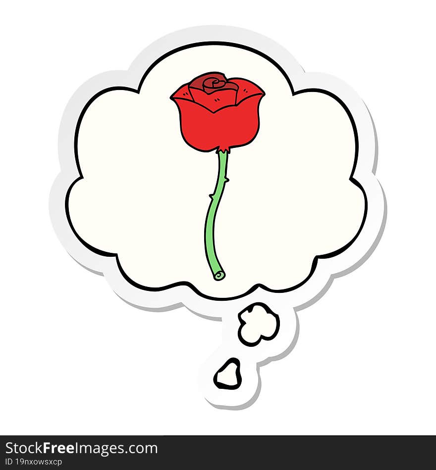 cartoon rose and thought bubble as a printed sticker