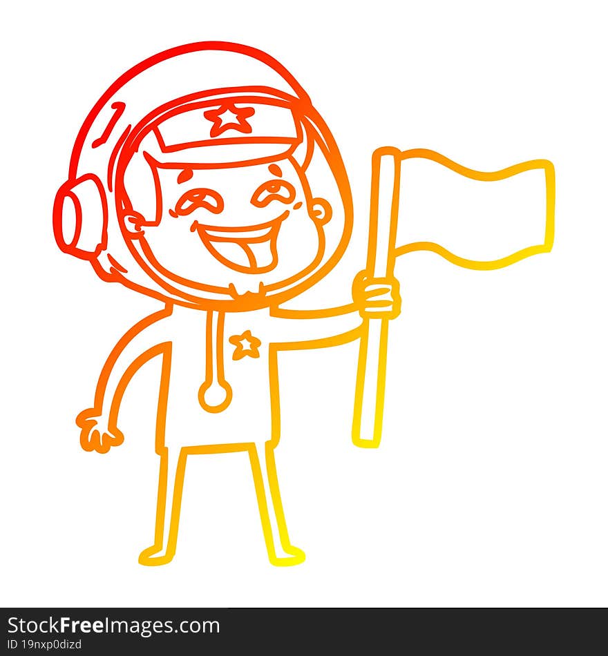 warm gradient line drawing cartoon laughing astronaut waving flag