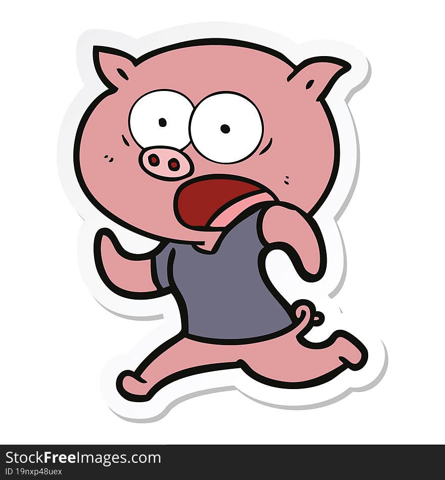 sticker of a cartoon pig running away