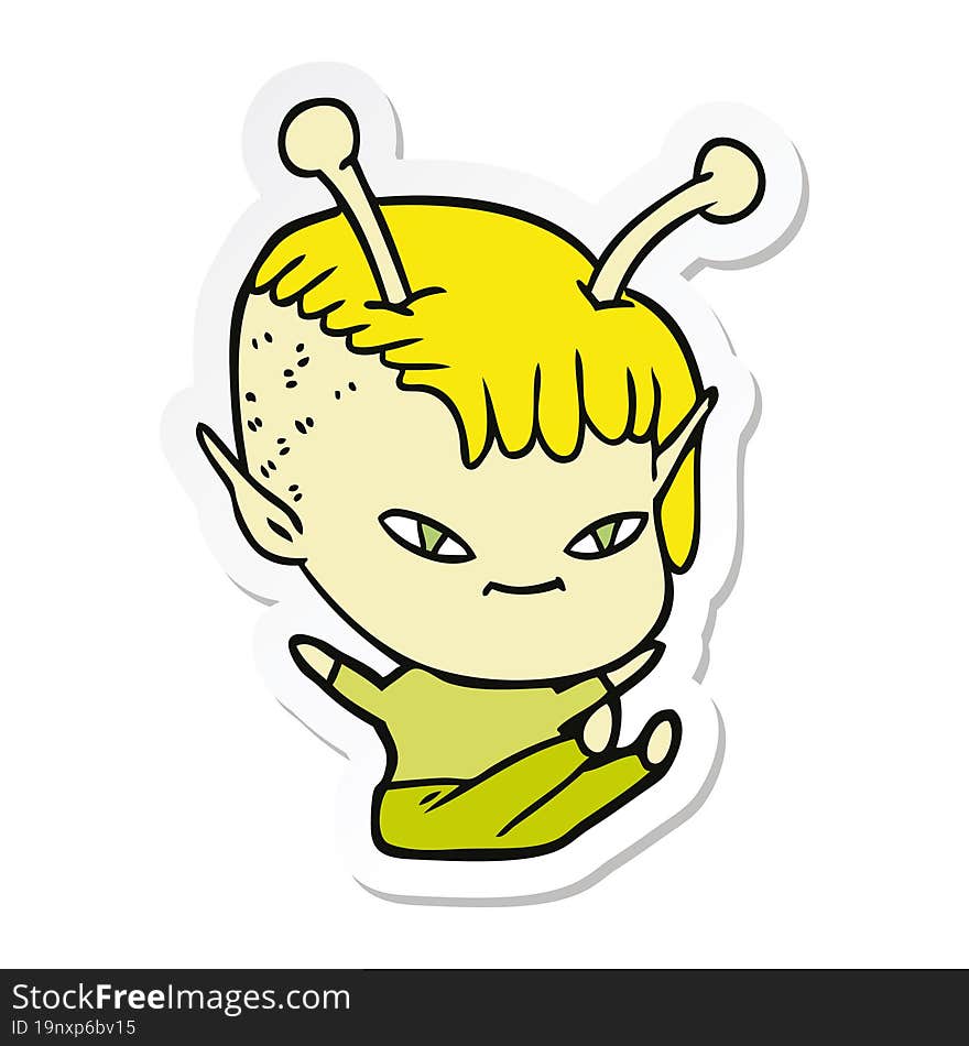 sticker of a cute cartoon alien girl