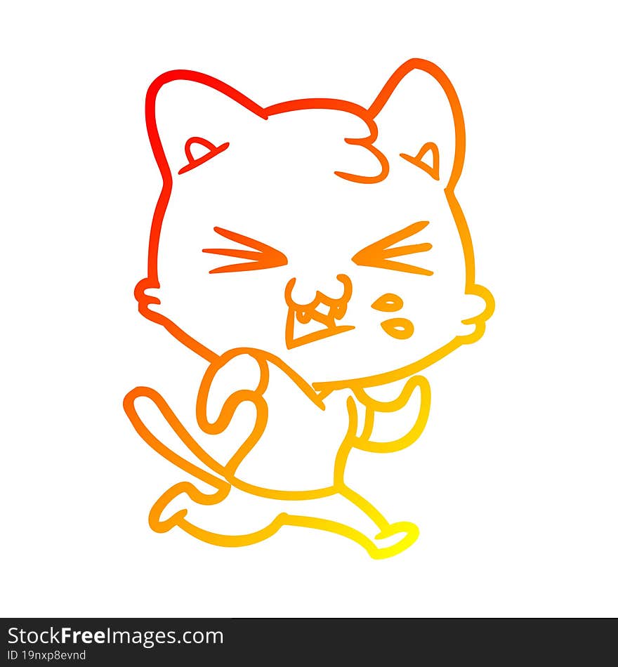 warm gradient line drawing of a cartoon cat hissing