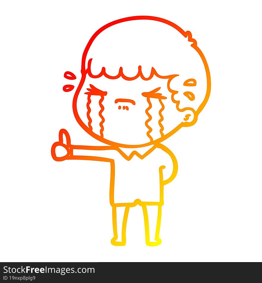 warm gradient line drawing of a cartoon man crying