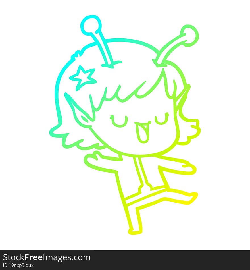 cold gradient line drawing happy alien girl cartoon