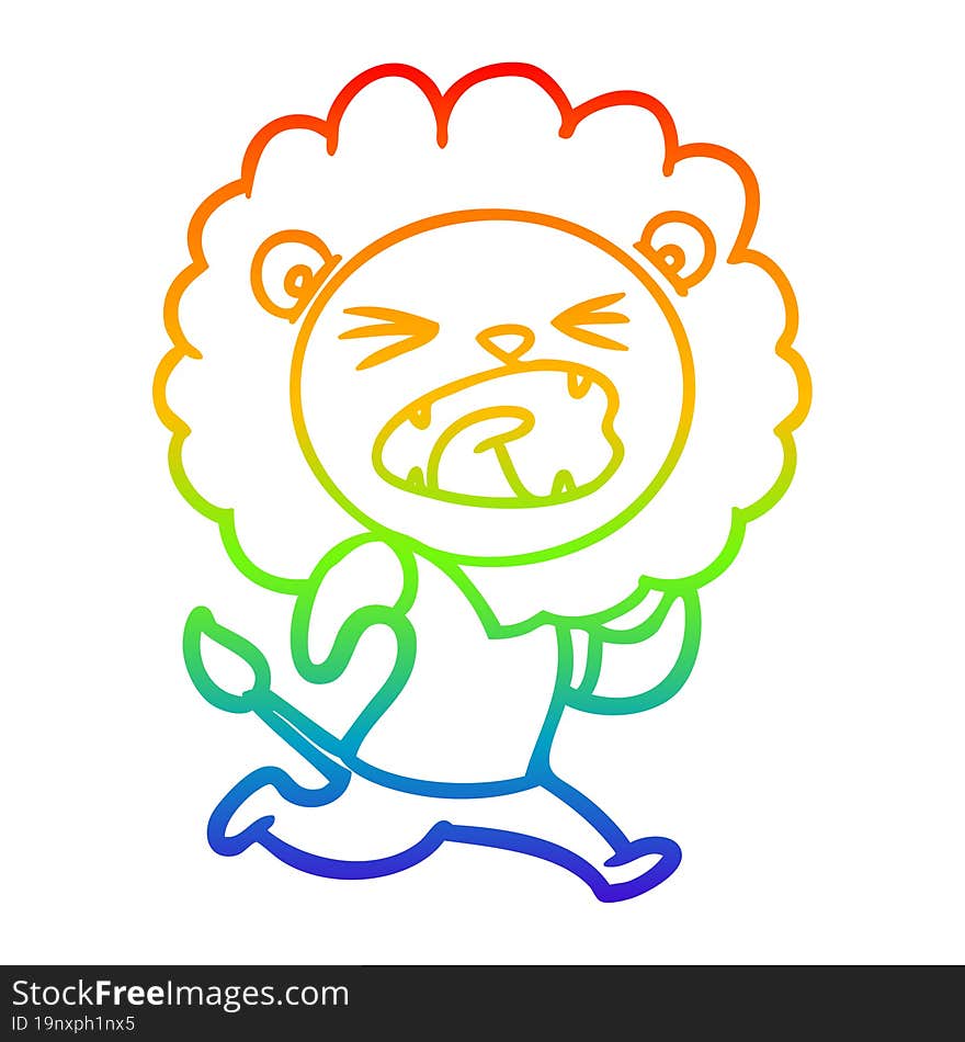 rainbow gradient line drawing cartoon lion running