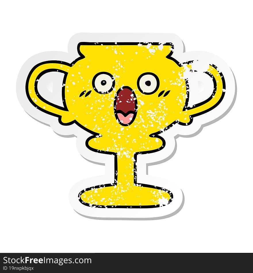 distressed sticker of a cute cartoon trophy