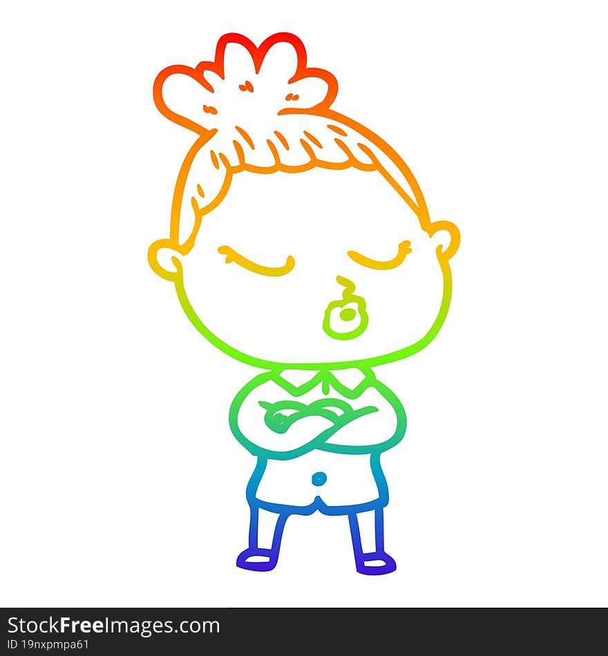 Rainbow Gradient Line Drawing Cartoon Calm Woman