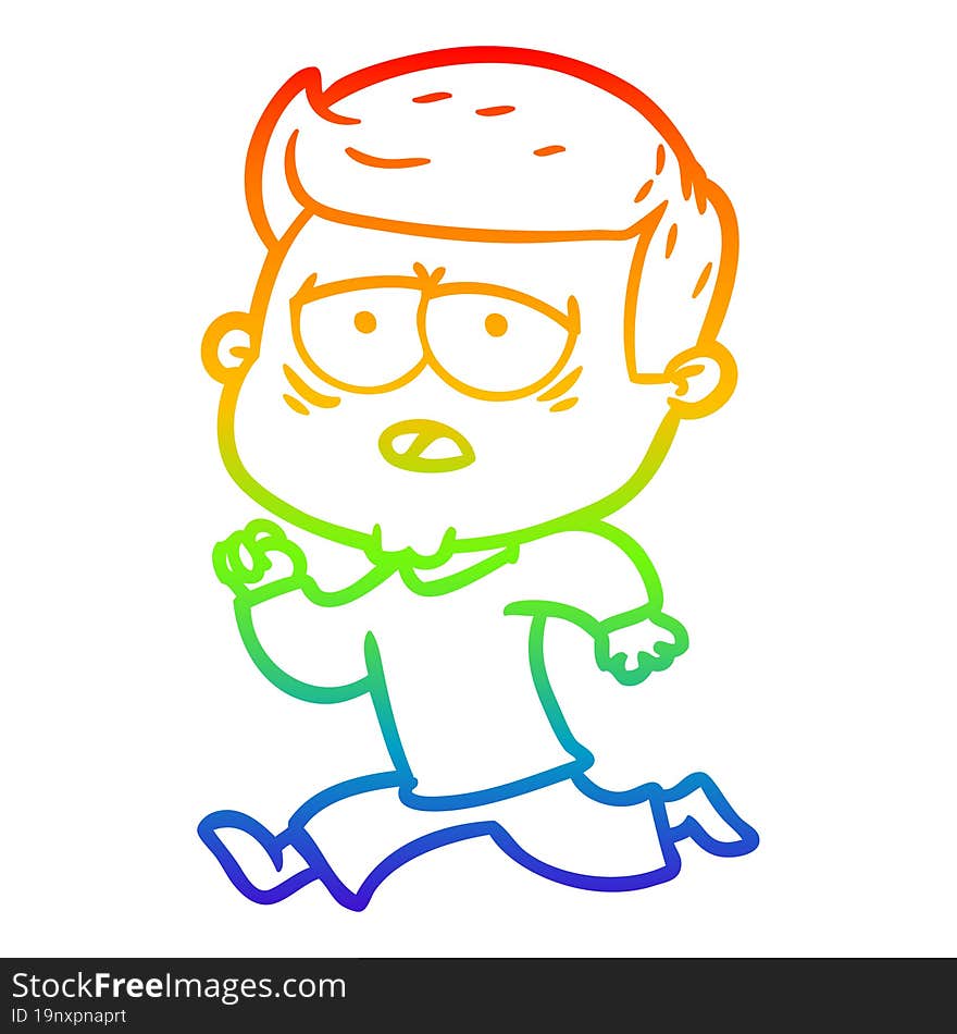 rainbow gradient line drawing cartoon tired man