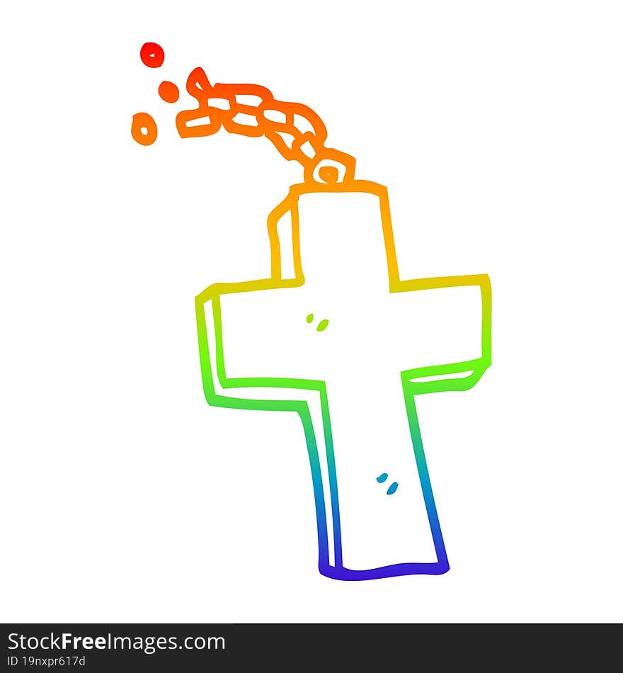 rainbow gradient line drawing cartoon silver cross