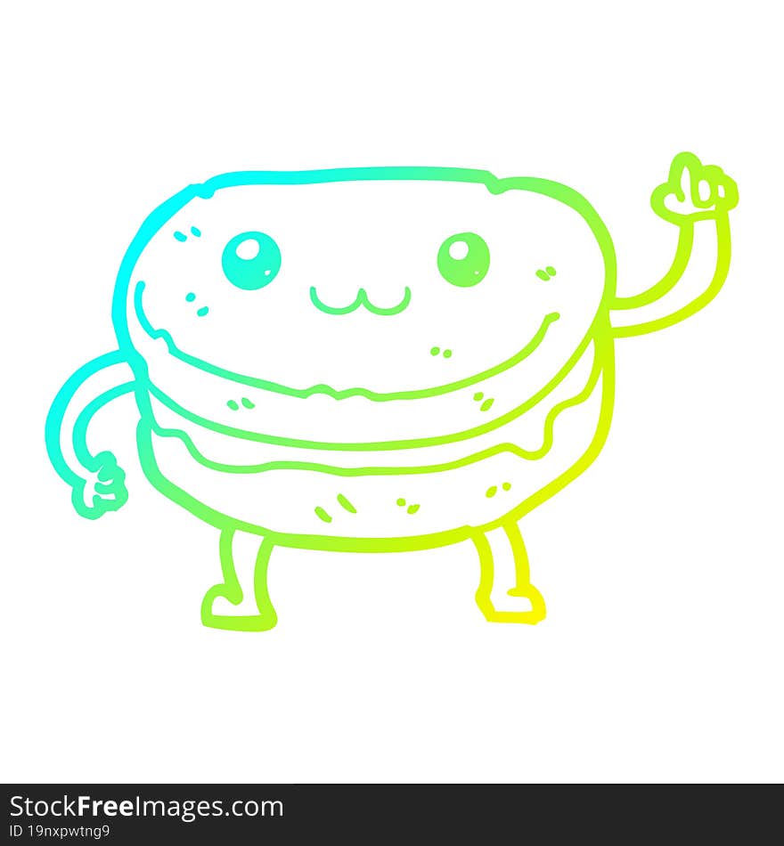 cold gradient line drawing cartoon waving cake character