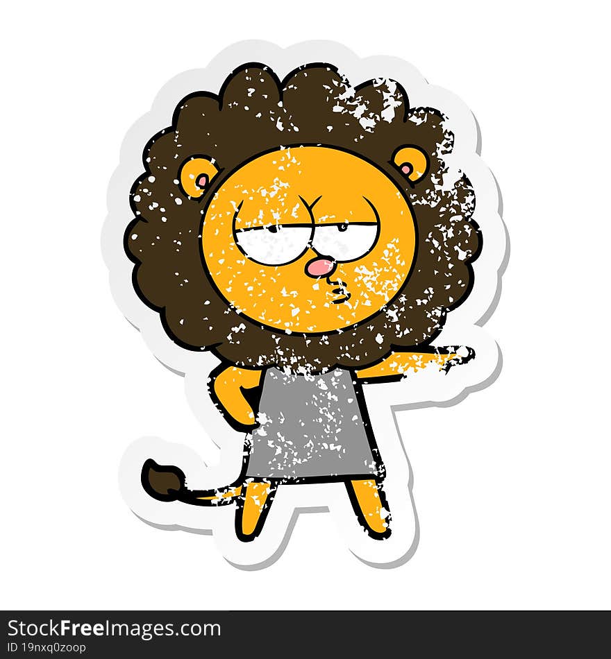 Distressed Sticker Of A Cartoon Bored Lion