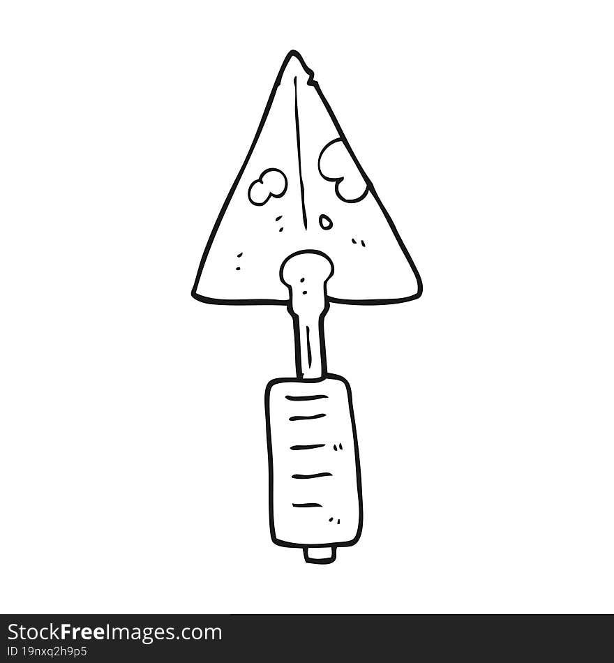 freehand drawn black and white cartoon trowel