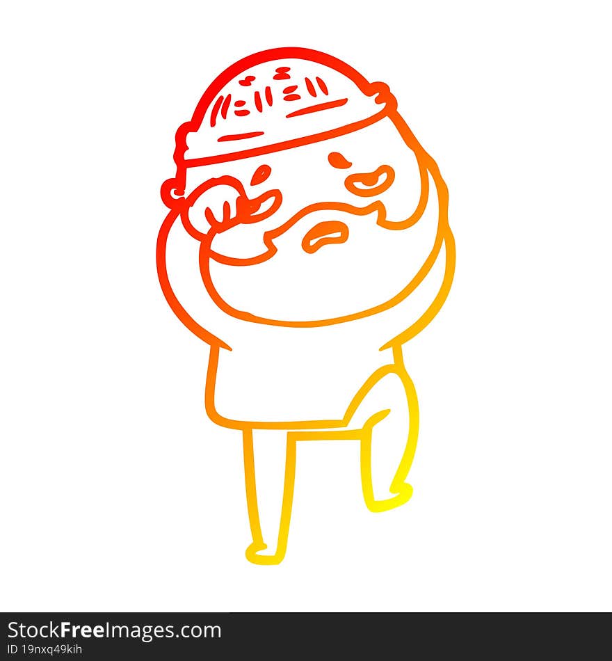 warm gradient line drawing cartoon worried man with beard