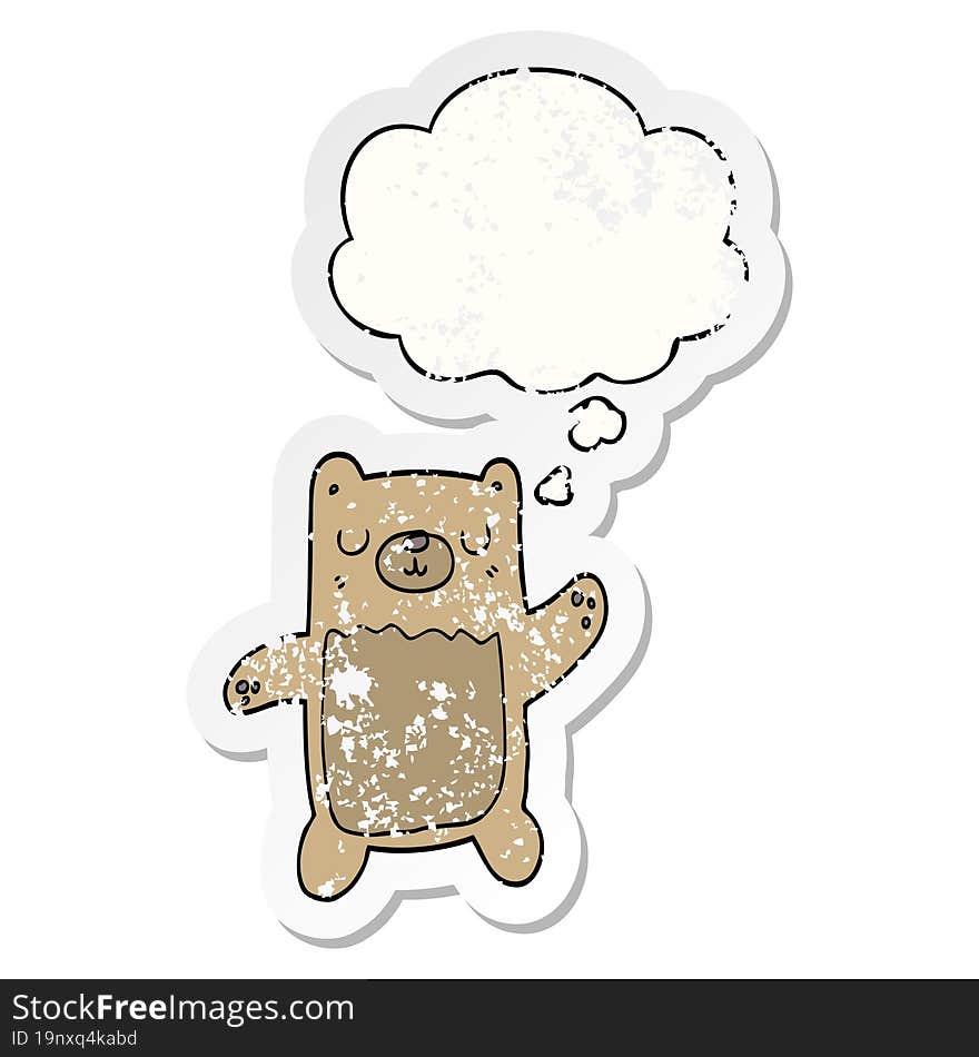 Cartoon Bear And Thought Bubble As A Distressed Worn Sticker