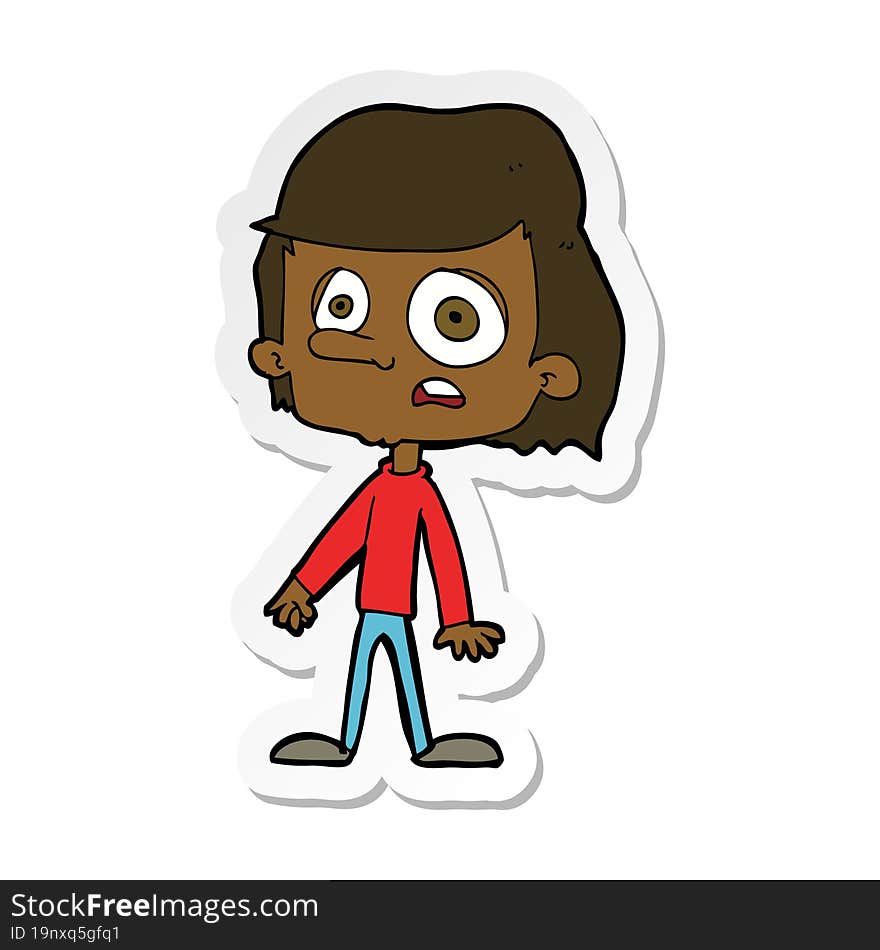 Sticker Of A Cartoon Worried Boy