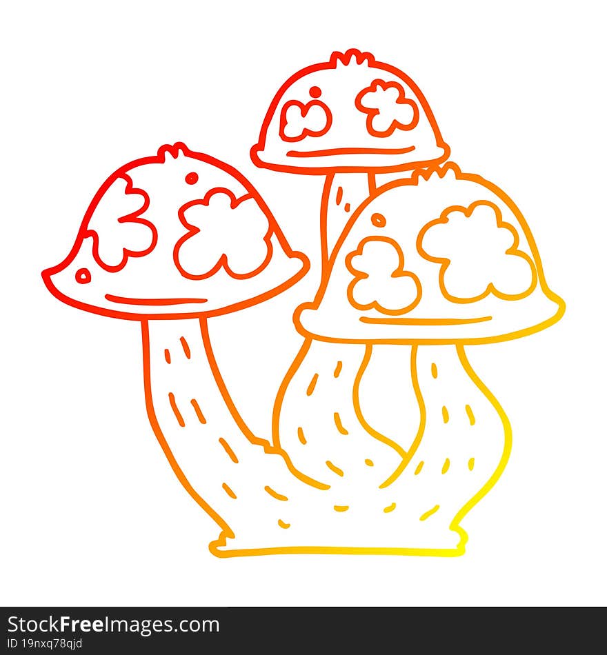 warm gradient line drawing cartoon mushrooms