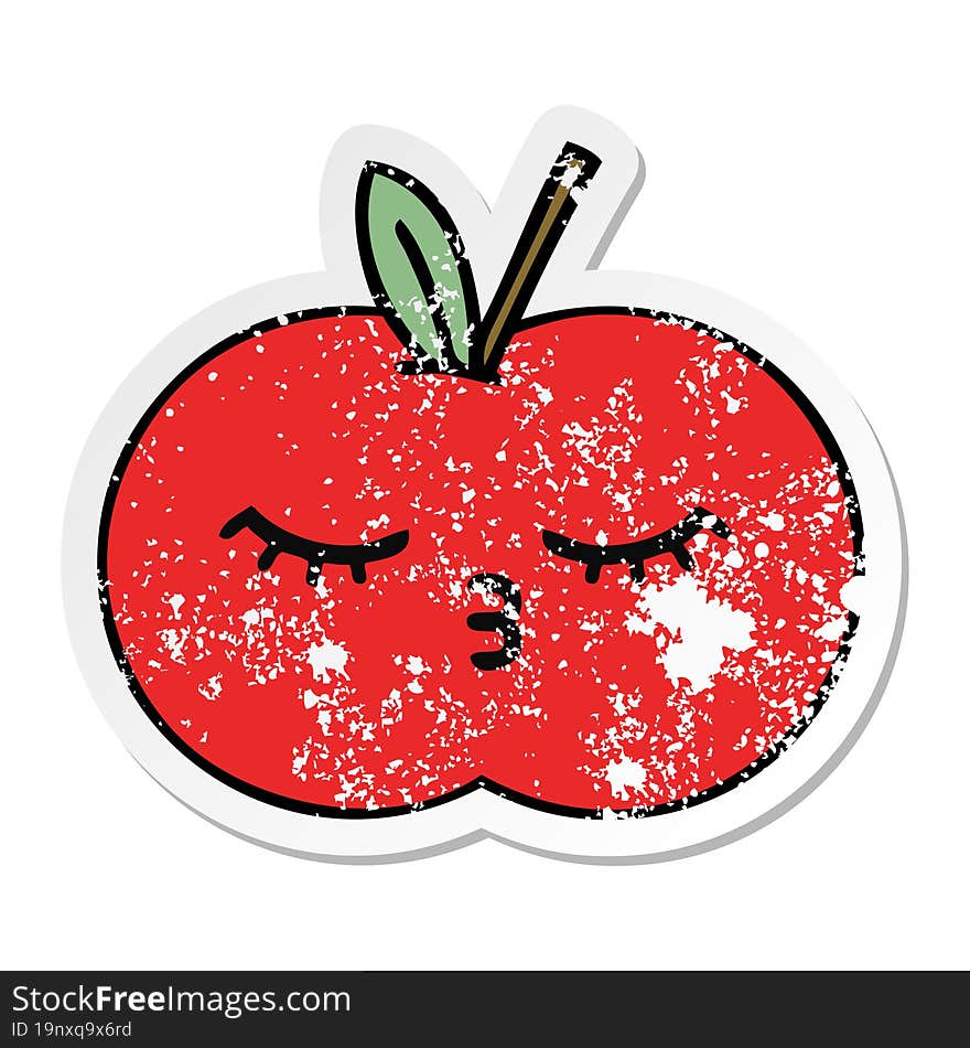 Distressed Sticker Of A Cute Cartoon Red Apple