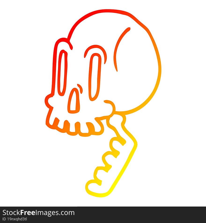 warm gradient line drawing cartoon green skull