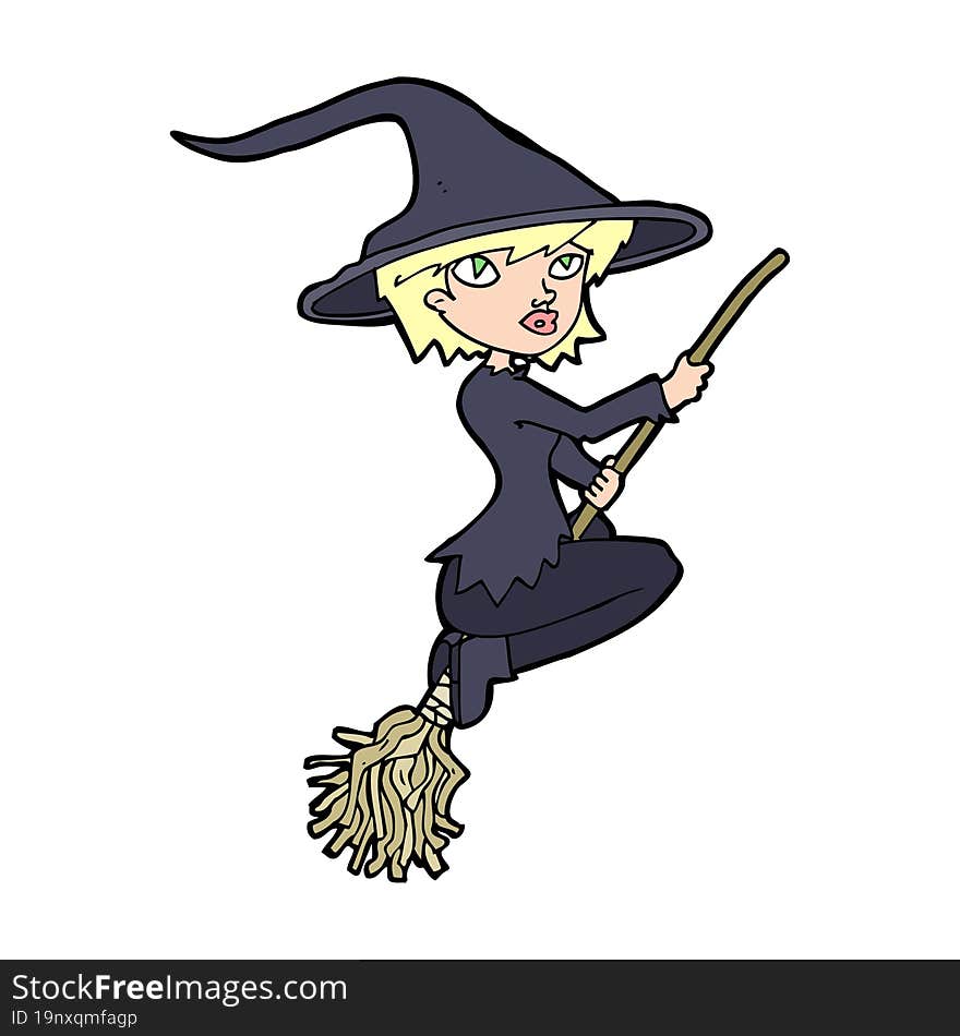 cartoon witch riding broomstick