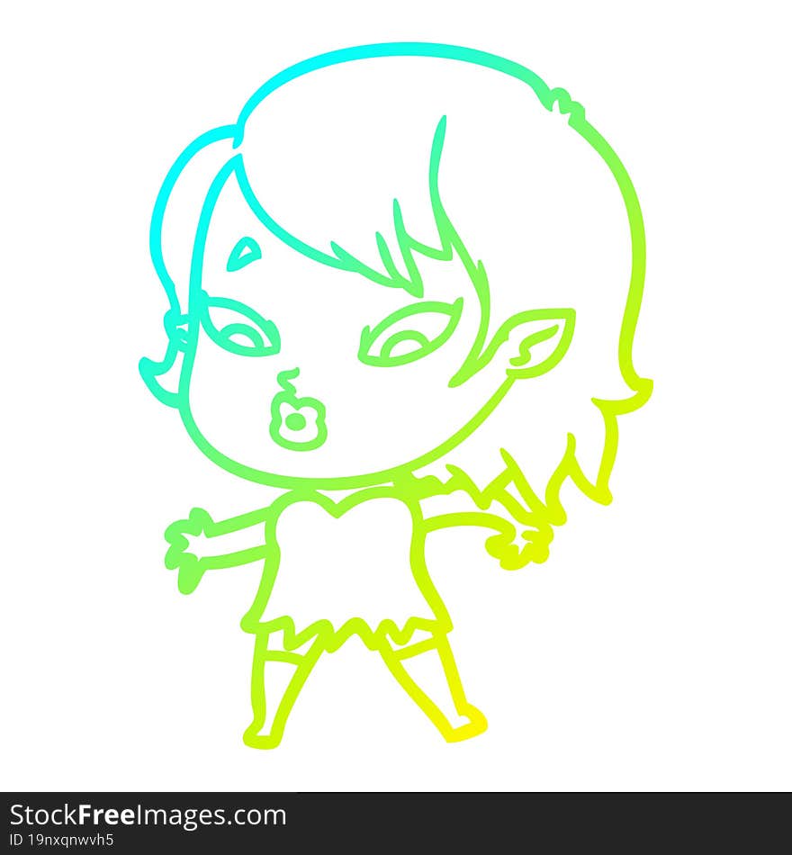 cold gradient line drawing cute cartoon vampire girl