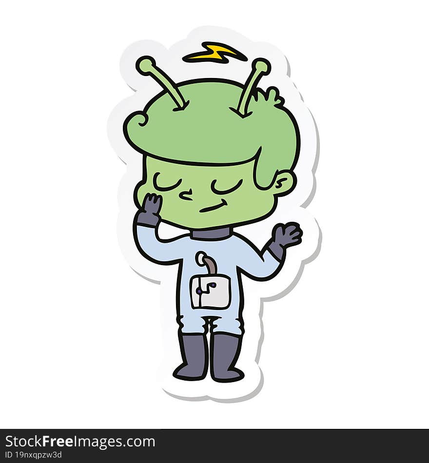 Sticker Of A Friendly Cartoon Spaceman